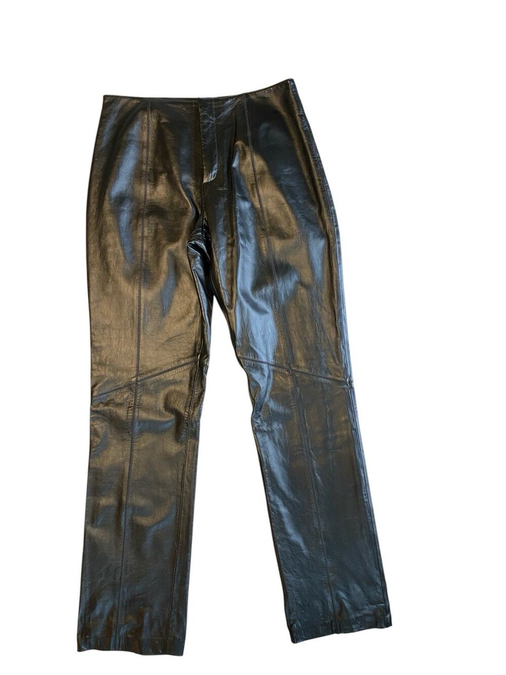 Nine West NWTF Vintage 100% Leather Pants Womens Size 4 Black Y2K Moto Grunge